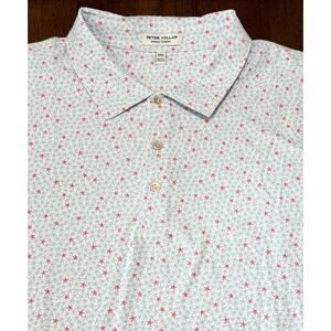 Peter Millar Summer Comfort Polo Shirt Blue Pink Star AOP Polo Size XXL 2X